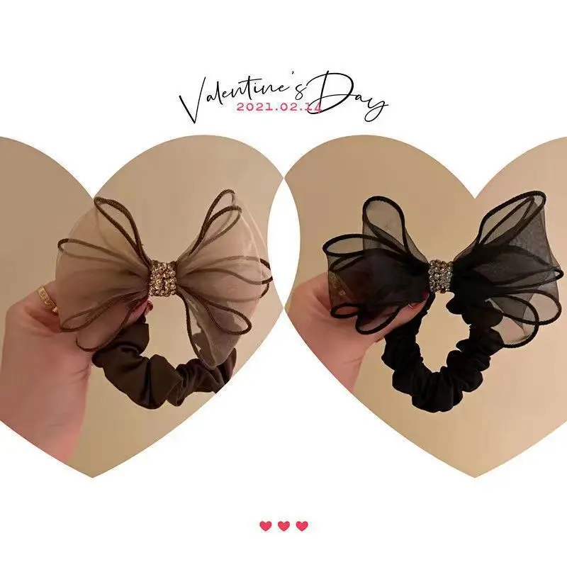 Chouchous pour cheveux avec nœud en strass pour femmes, bandes élastiques pour cheveux, ruban, accessoires queue de cheval pour filles, nouvelle collection