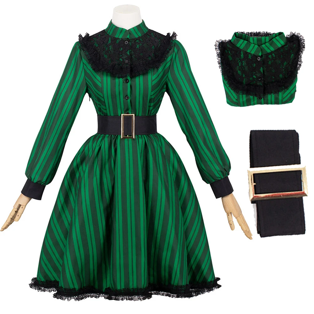 

Women Maid Dress Movie Haunted Mansion Cosplay Costume Female Disguise Roleplay Carnival Dress Belt Set Halloween Party Clothes