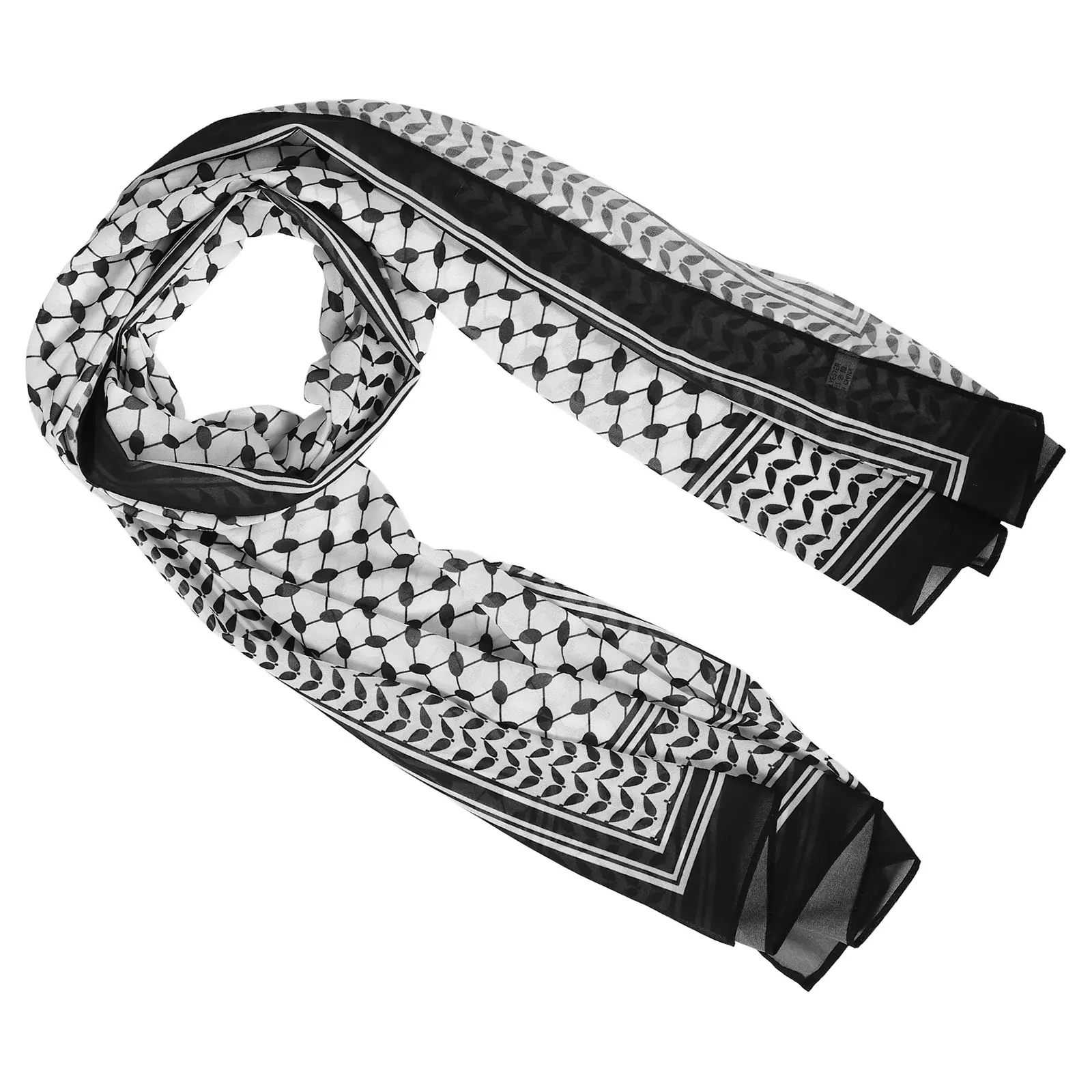 

Printed Chiffon Headscarf Black White Bandana Arab Silk Turban Women Men Fashion Scarf Vintage Palestinian Shawl