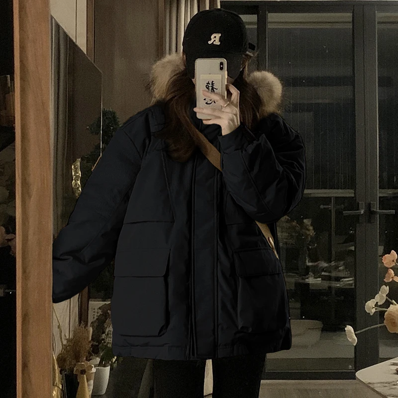 2023 New Winter Autumn Fashion Women Duck Down Jacket Loose Vintage Parka Outerwear Fox Fur Collar Ladies Puffer Coat Female