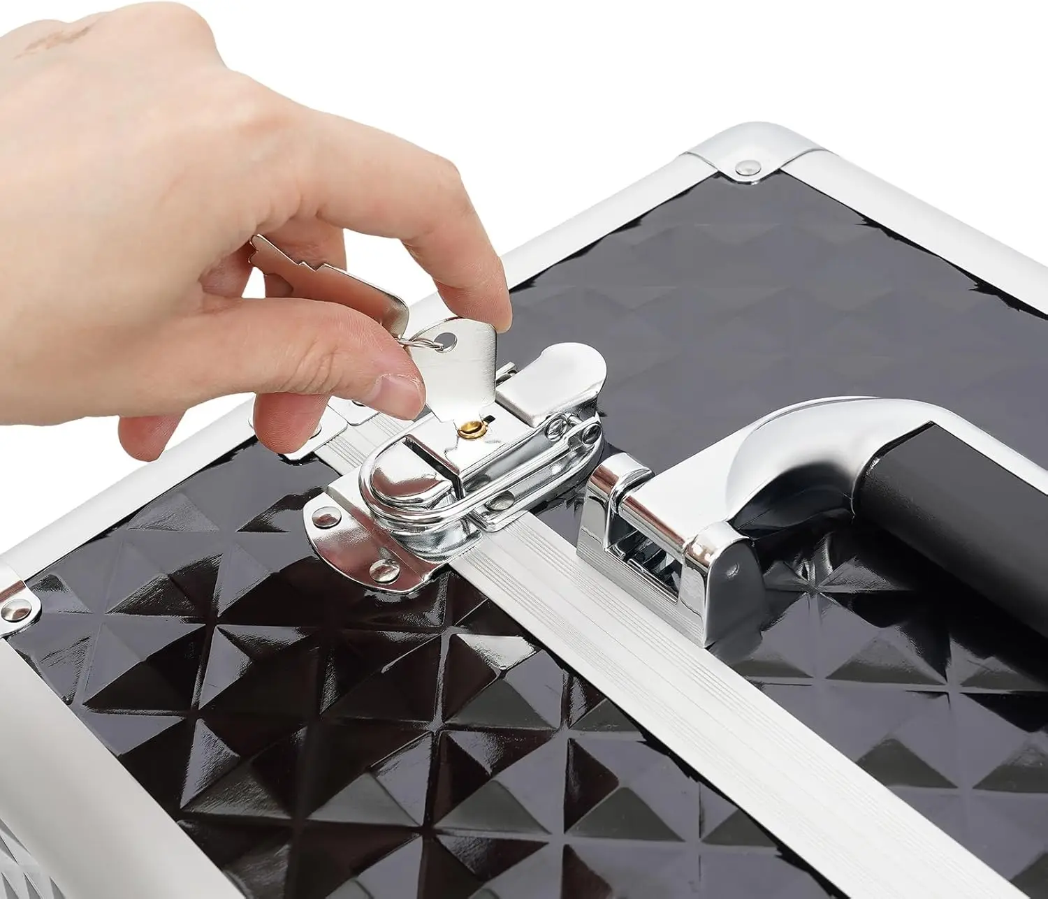 Rolling Makeup Case, Rectangular Makeup Train Case Large Storage Travel Makeup Trolley Cosmetic Case With 2 Keys, Makeup Travel