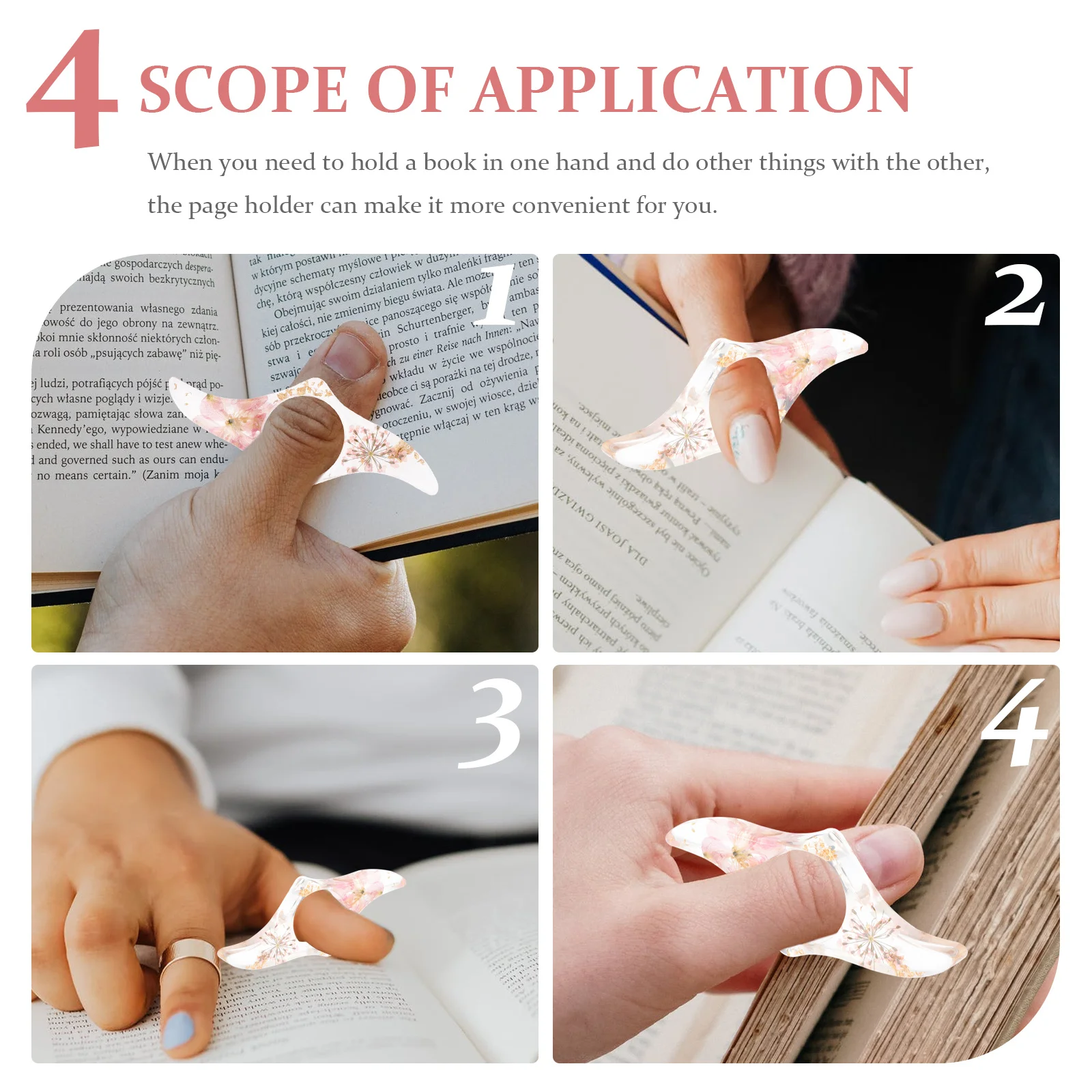 

2Pcs Decorative Page Holder Thumb Ring Book Accessory Smooth Texture Convenient for Reading Random Color