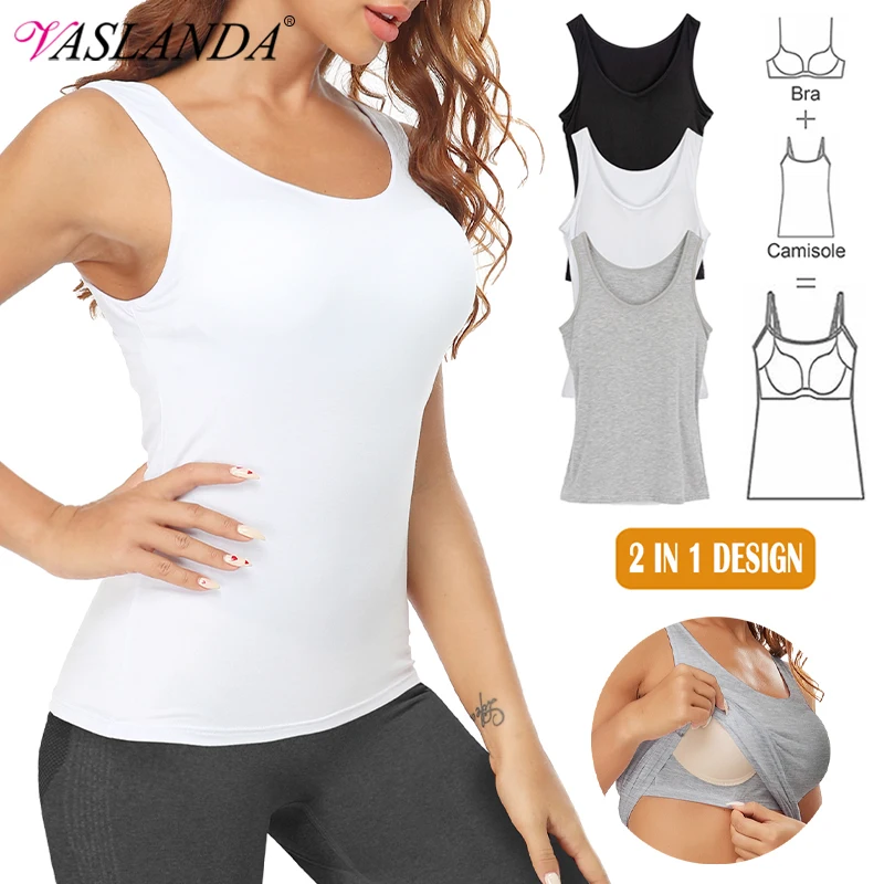 Women's Camisole with Built in Shelf Bra Summer Casual Tank Tops Sleeveless Basic Vest Layering Stretch Undershirts