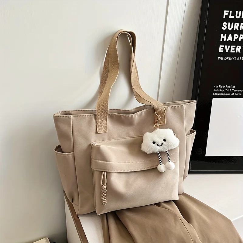 Multi Compartment, Zipper Closure, Women's Bags Large Capacity Japanese Style Tote Bag, Cute Plush Fixed Strap, Casual Elegance image 5