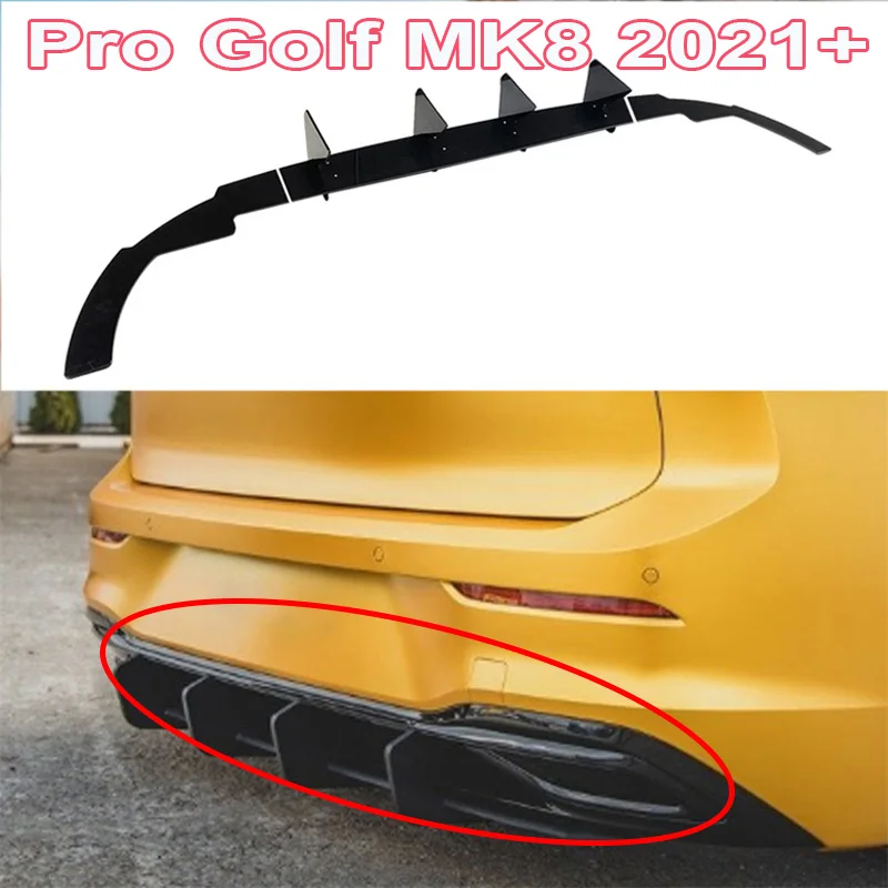 

2021+ For VW Pro Golf MK8 Lower Rear Bumper Diffuser Lip tail Under Spoiler Protector Rear Side Splitters guard By Black