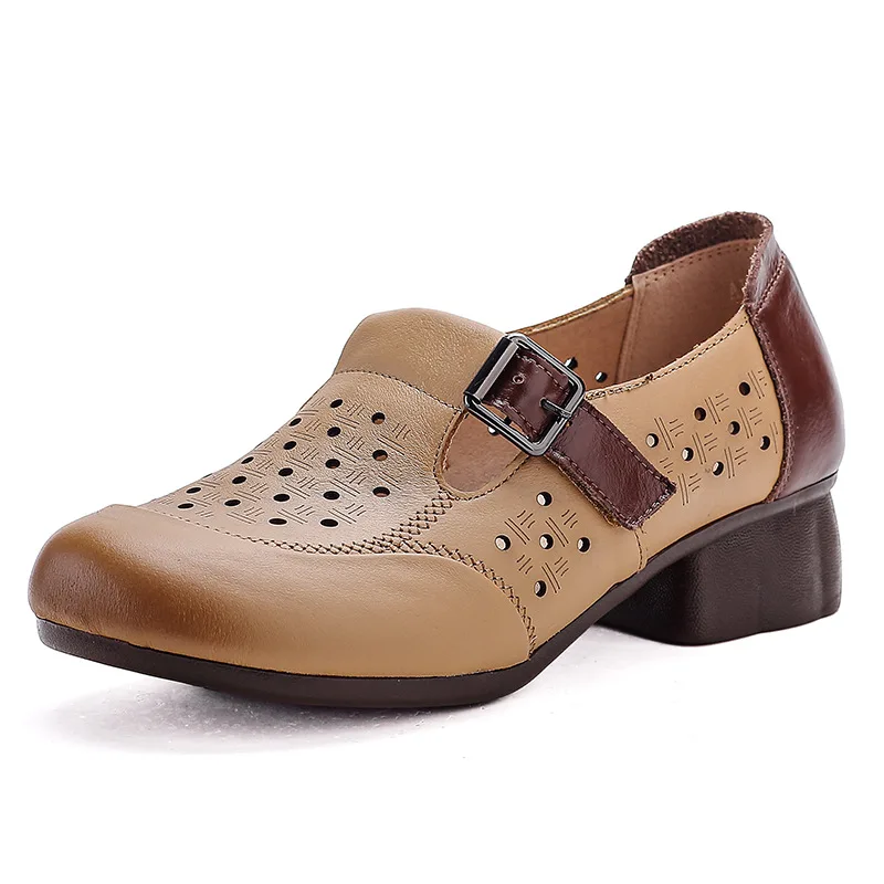 

New ancient low heels women's buckle deco pumps shoes woman comfort cutout sandals ladies summer elegant heeled shoes mom pumps