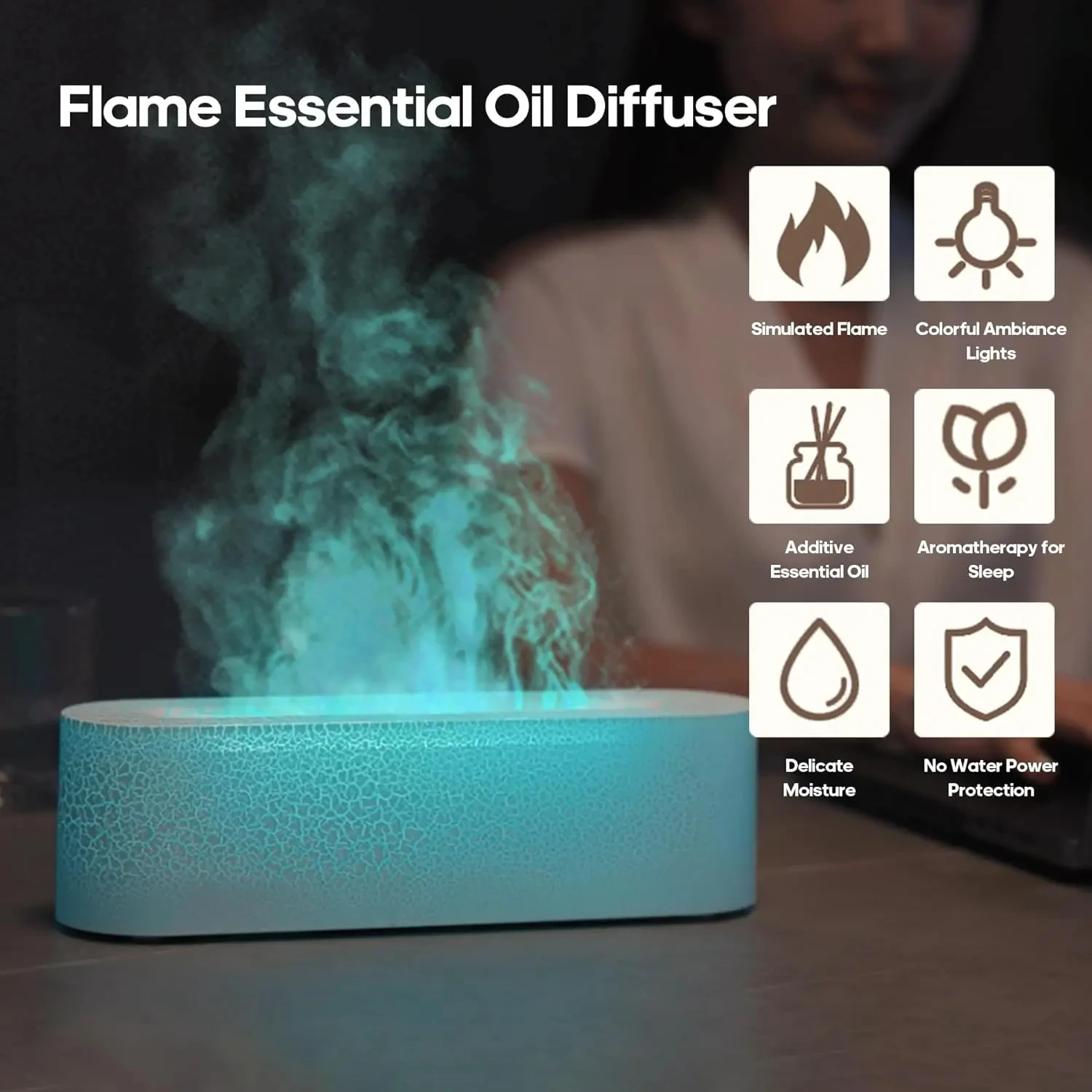 Humidificateur d'air USB coloré à ultrasons avec effet de flamme simulé, diffuseur d'huiles essentielles pour la relaxation et l'aromathérapie, nouveau