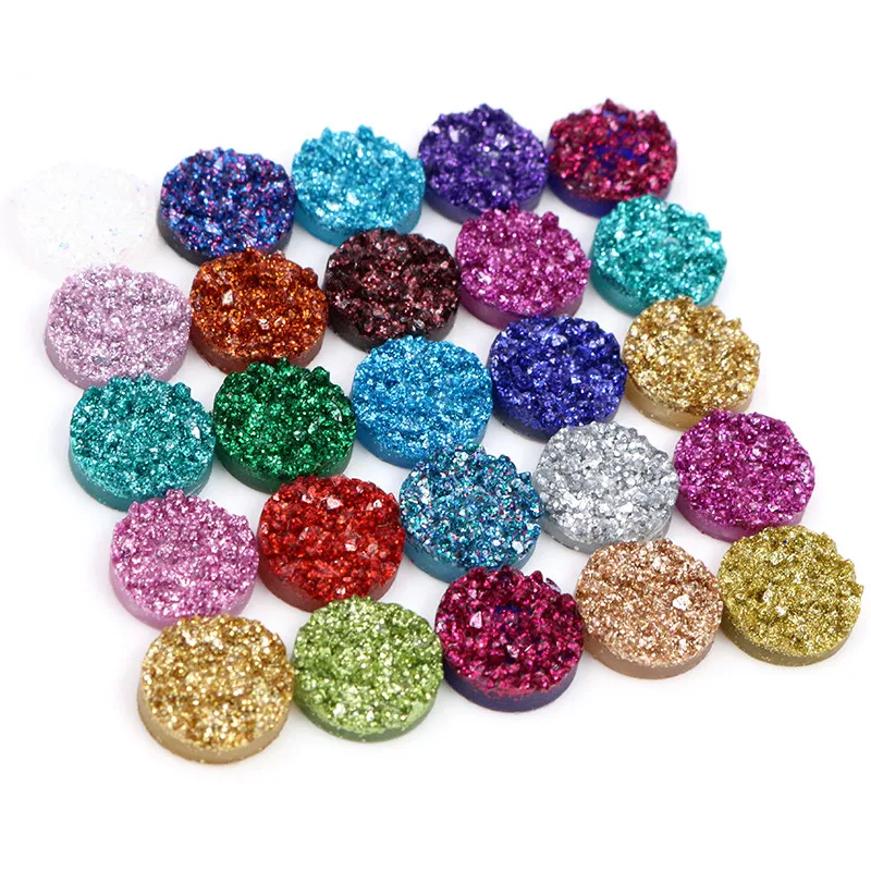 New Fashion 8mm 10mm 12mm 40pcs/Lot Druzy Natural Ore Style Resin Cabochons For Bracelet Earrings DIY Jewelry Making Accessories