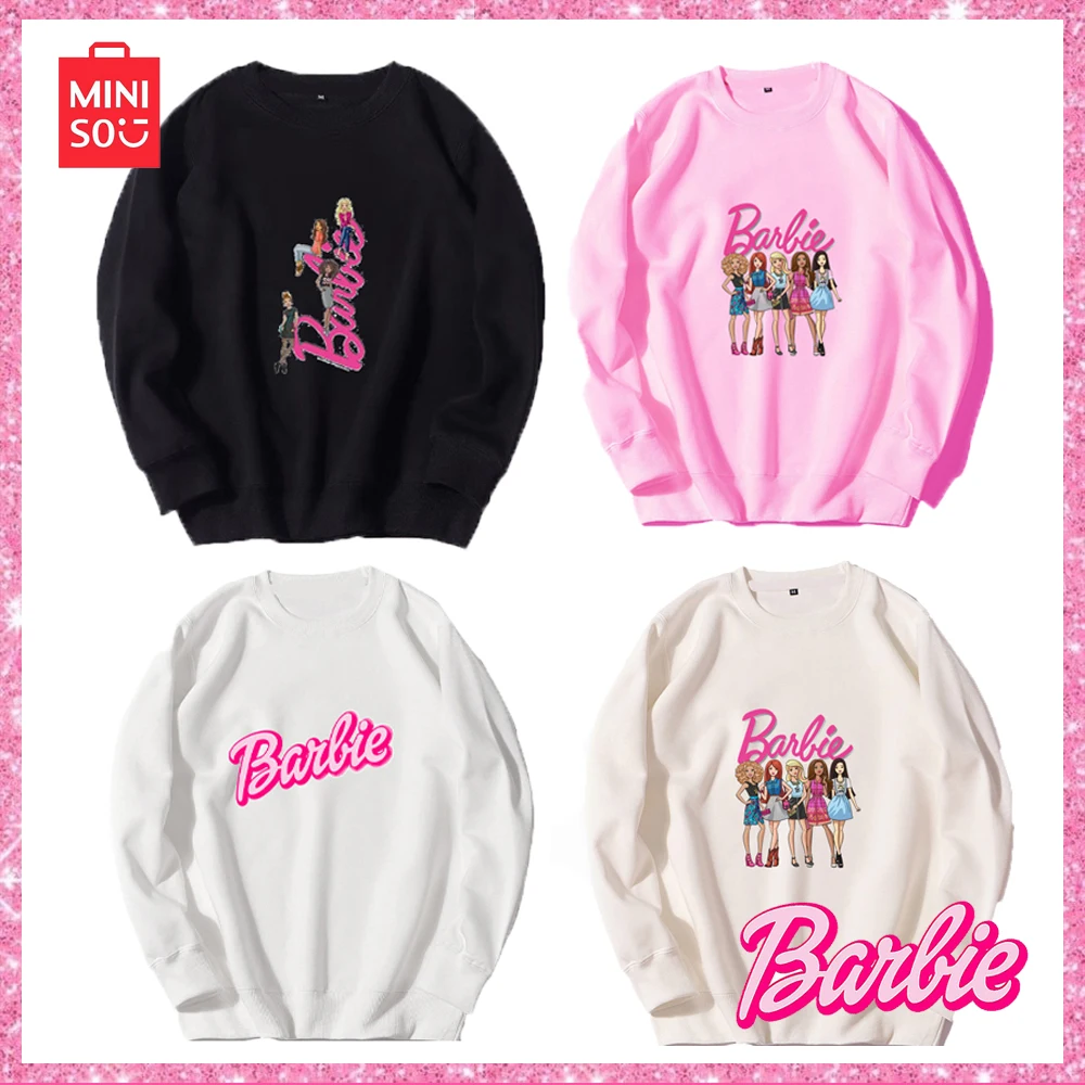 

Miniso 2023 Barbie New Style European and American English Letters Printed Men and Women Floral Crewneck Hoodie Christmas Gift