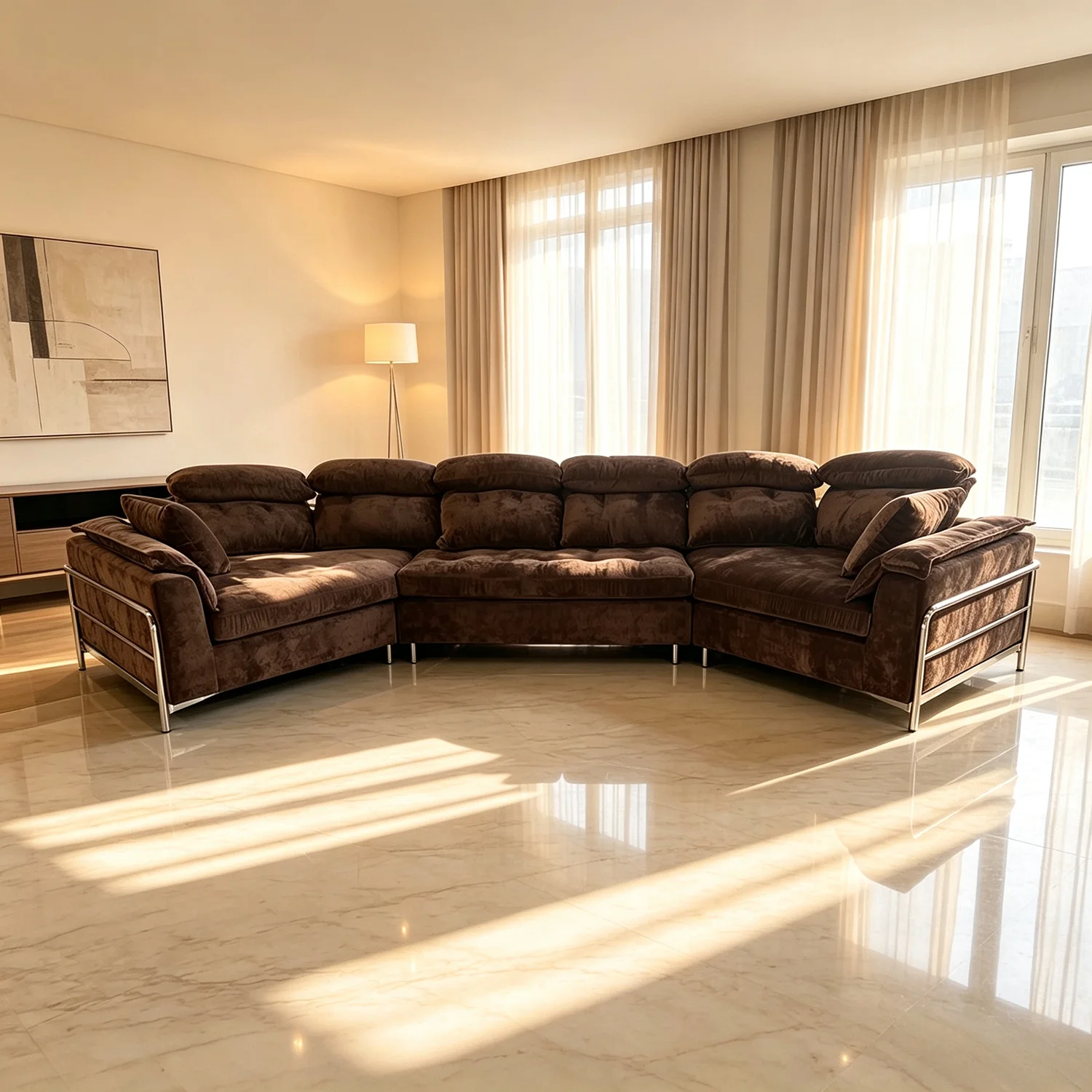 &L Shape Corner Sectional Sofa Oil Wax Leather Hardware Goose Down High Density Foam Living Room Sofa Set