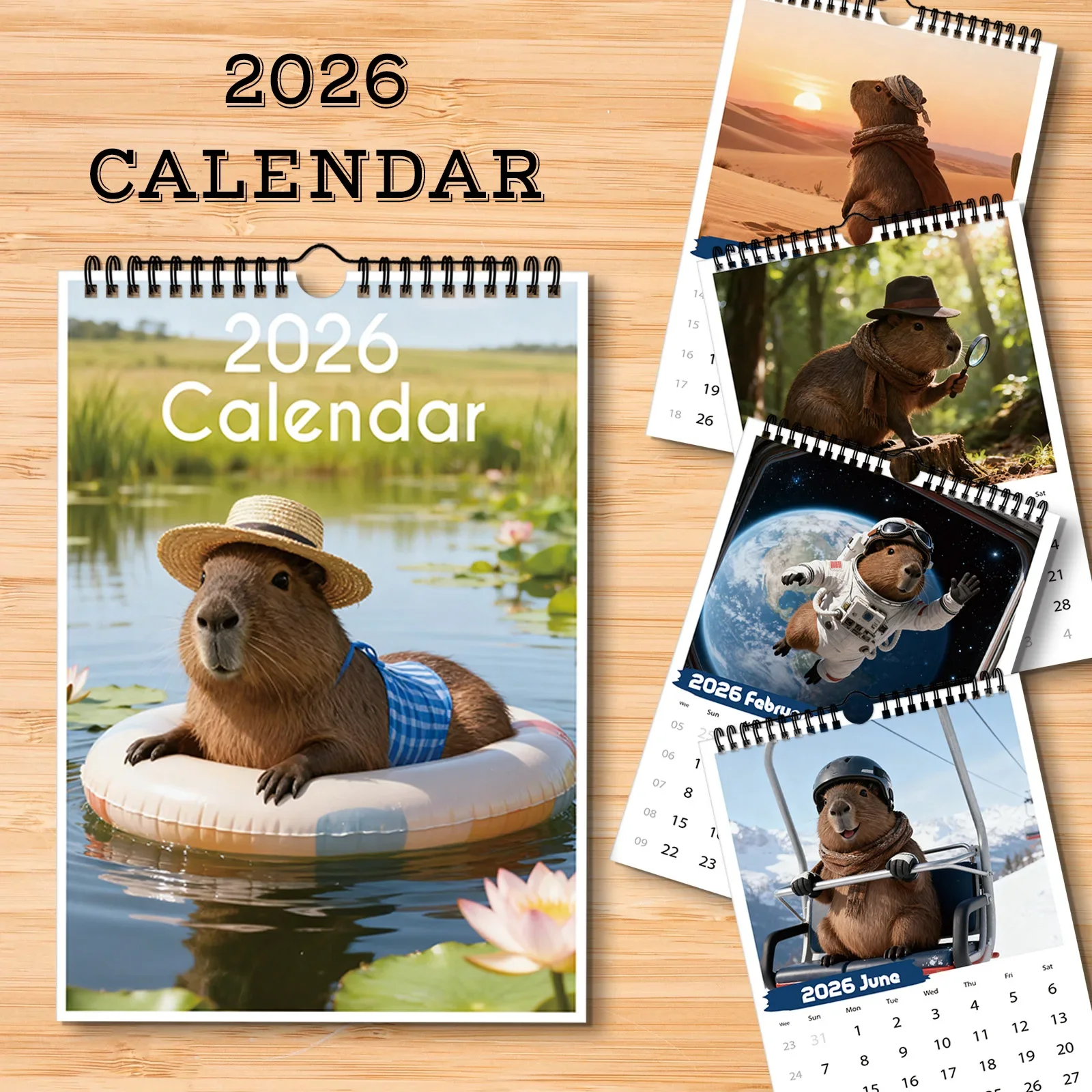 

1 шт. календарь на тему капибары на 2026 года, подходит для проверки данных, для украшения дома, идеально подходит для любителей животных и отличного подарка