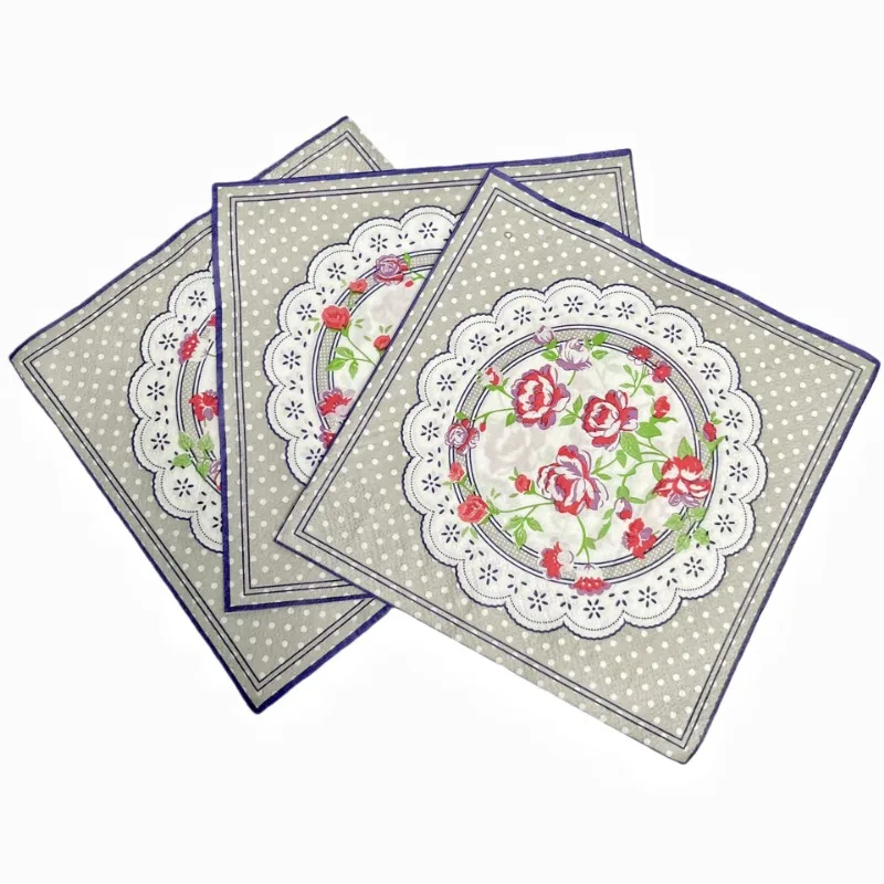 20 Stuks/Pac 33Cm 2-laags Bedrukte Bloem Roze Blauw Bloemenpapier Servetten Wegwerp Placemat Feestdecoratie Papier Kleurrijk Servetten