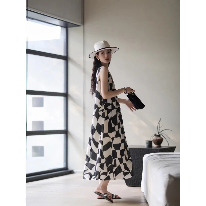 Sommer V-ausschnitt Trägerloses Kleid Französisch Stil Urlaub Lose frauen Kleidung Ärmellose Casual Leinen Kleid N718