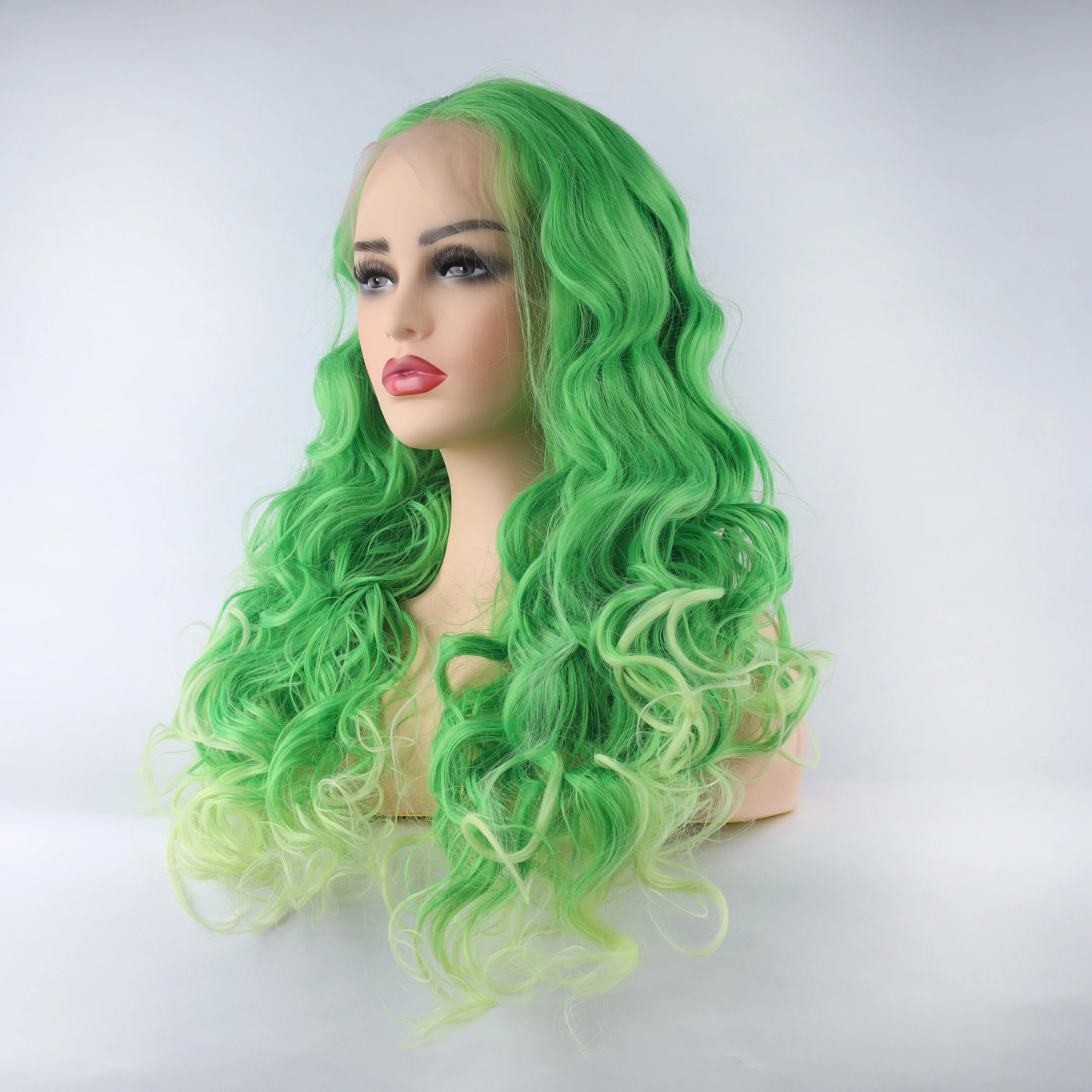 Fashion Curly Wig Synthetic Lace Front Wigs Light Green Female Lace Wig 13X3 For Women Cosplay Hair Daily Use