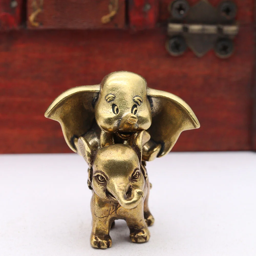 Cute Big Ears Baby Elephant Small Statue Solid Brass Desktop Ornament Vintage Animal Miniatures Figurines Home Decoration Crafts