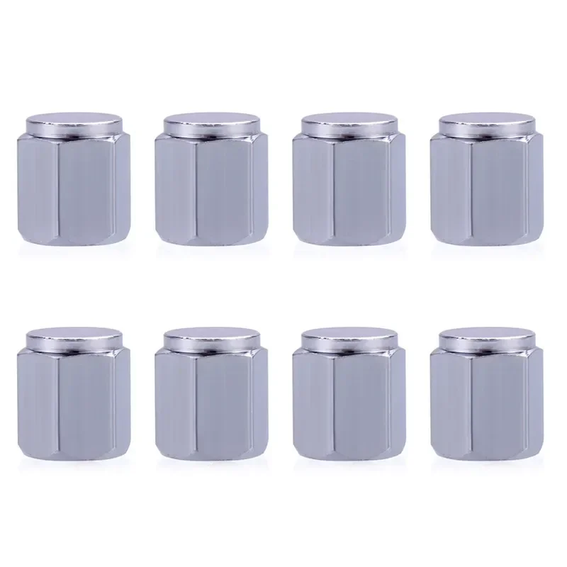 8PCS Tire Valve Caps Silver Premium Metal Rubber Seal Valve Stem Caps Motorcycle Dust Proof Cover Tire Cap Car Bling Accessories