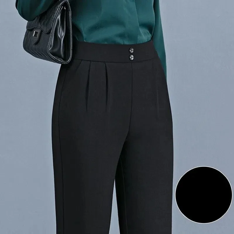 Spring Autumn Loose Casual Women\'s Clothing Elastic High Waisted Button Pockets Straight Trousers Commuter Fashion Pants
