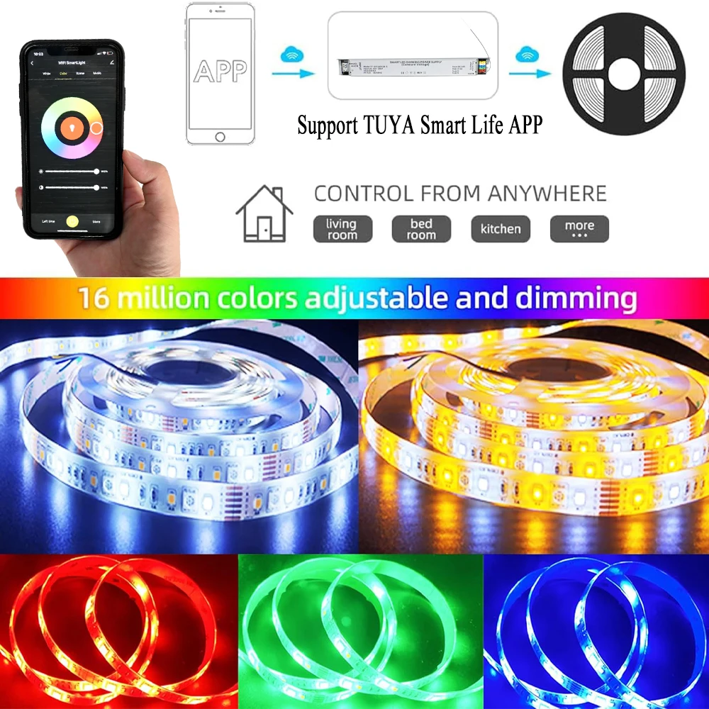 CENFAYA 60W Dimmable RGBCCT LED Driver DC 24V Power Supply Work With WIFI Tuya Smart Life App Control For COB RGBCCT LED Strip