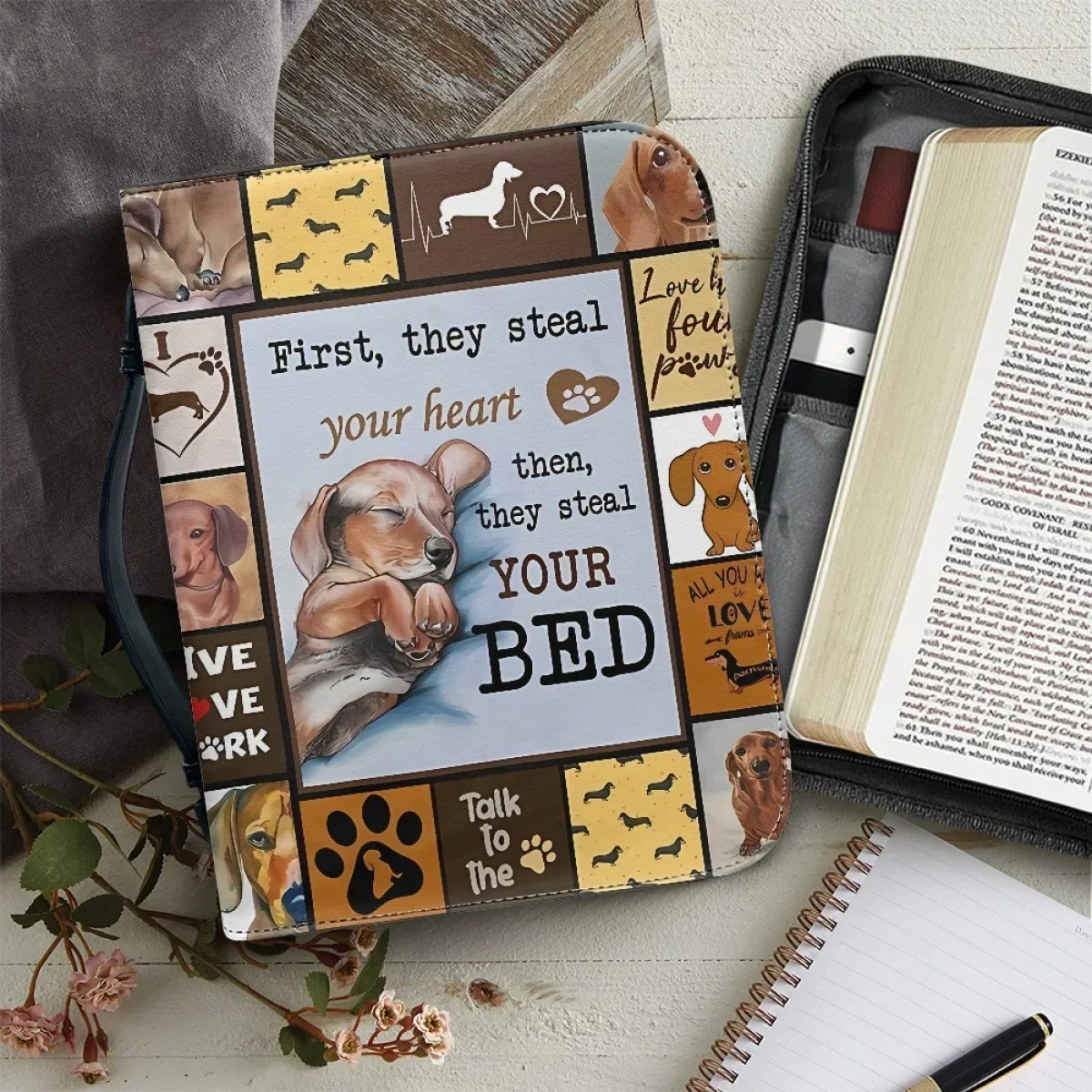 

Dog Lover's PU Leather Bible Bag Fashion Beagle Dogs Old Poster Holy Cover Case Carry Bag Book Storage Bag Book Holy Storage Box