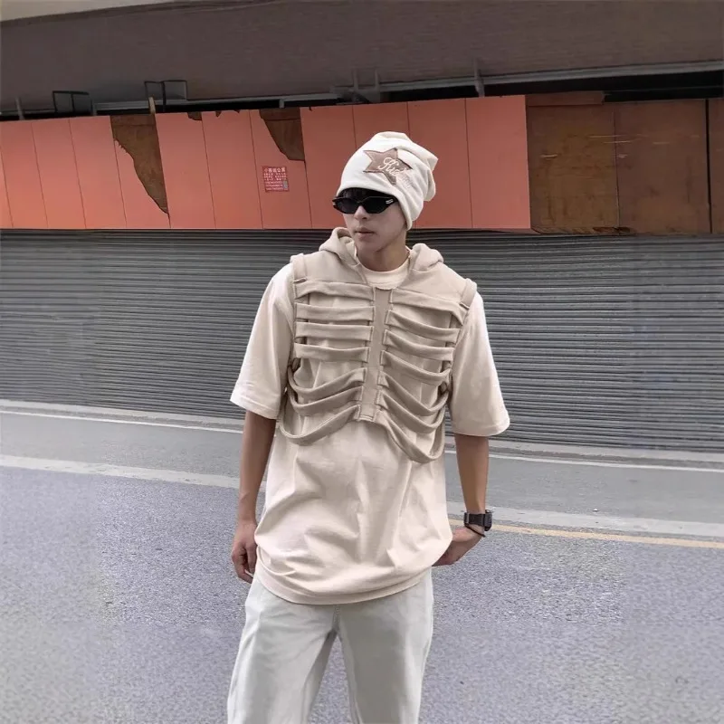 

Men's Skull Rib Cage Hoodie Vest Summer Design Trendy Sleeveless American Style Loose Fit Polyester Fabric Hip Hop Jacket