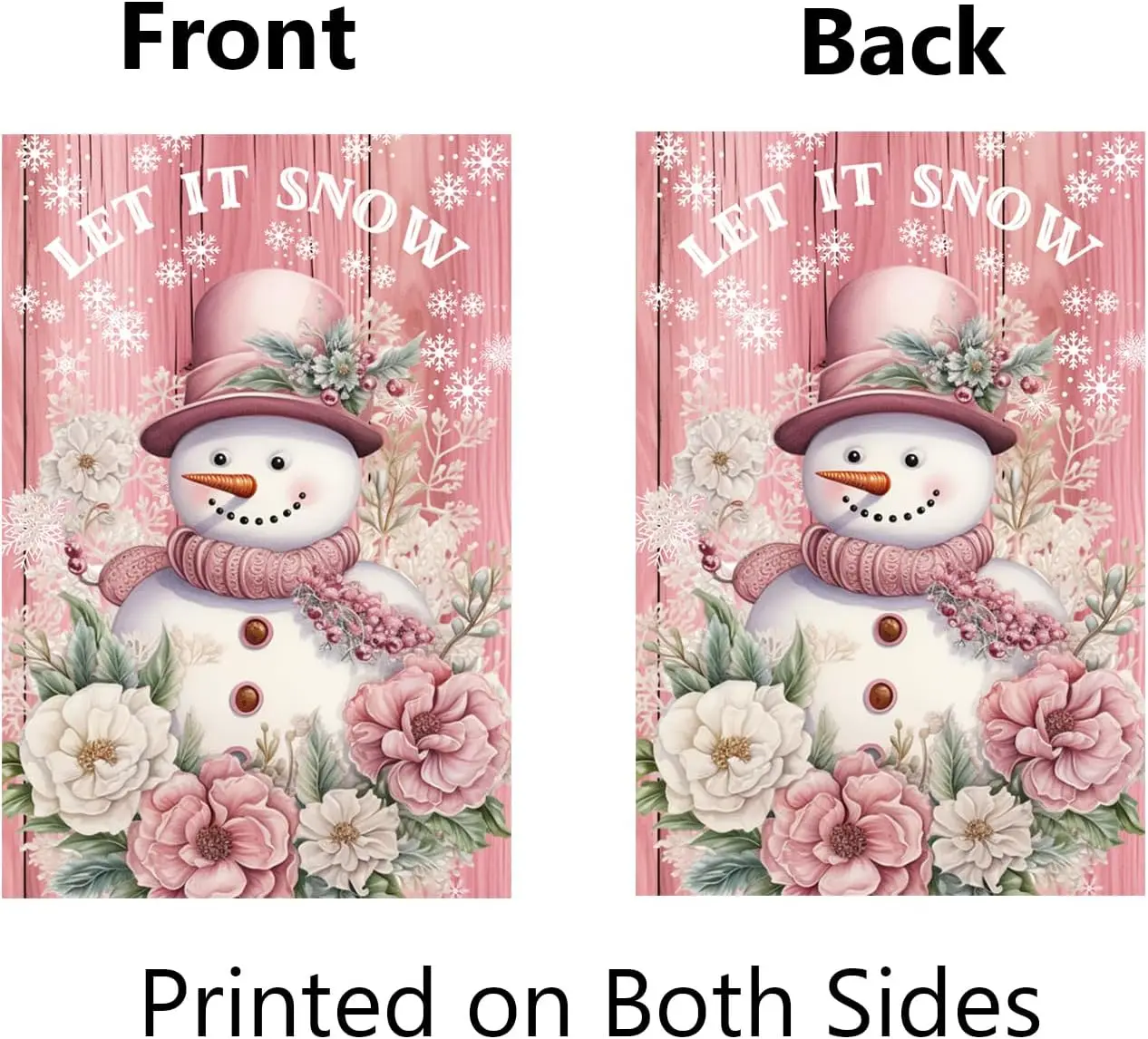 Let It Snow Snowman Garden Flag for Outside 12x18 Double Sided Vintage Pink Snowman Winter Garden Flag Small Burlap Banner Chris
