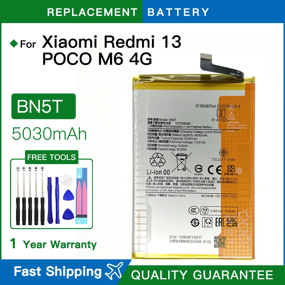 

Brand new 100% New Original Battery BN5T For Redmi 13 4G Phone Battery High Quality Phone Batteries batteria +Free Tools