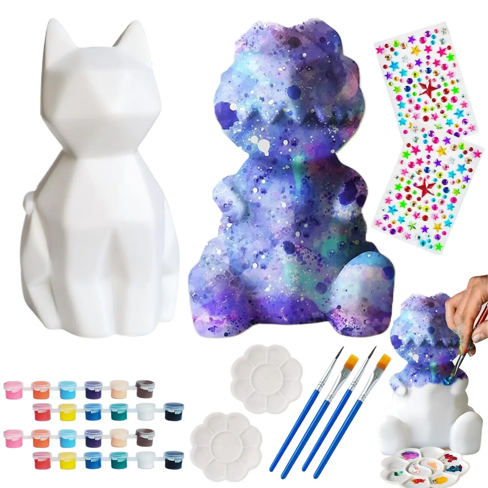 Zestaw do malowania świecącego kota, bezpieczna lampka nocna LED, zestaw do rękodzieła artystycznego, edukacyjna zabawka DIY dla dzieci, do domu, szkoły, na imprezy i zajęcia.