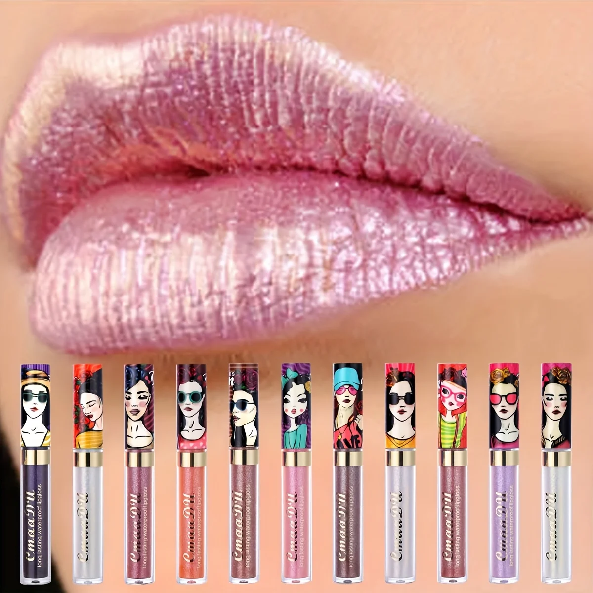 ลิปกลอสเมทัลลิกประกายมุก ลิปสติกกลิตเตอร์ ลิปกลอสติดทนนาน กันน้ำ ไม่เลอะ สีชัด ของขวัญสไตล์ Y2K
