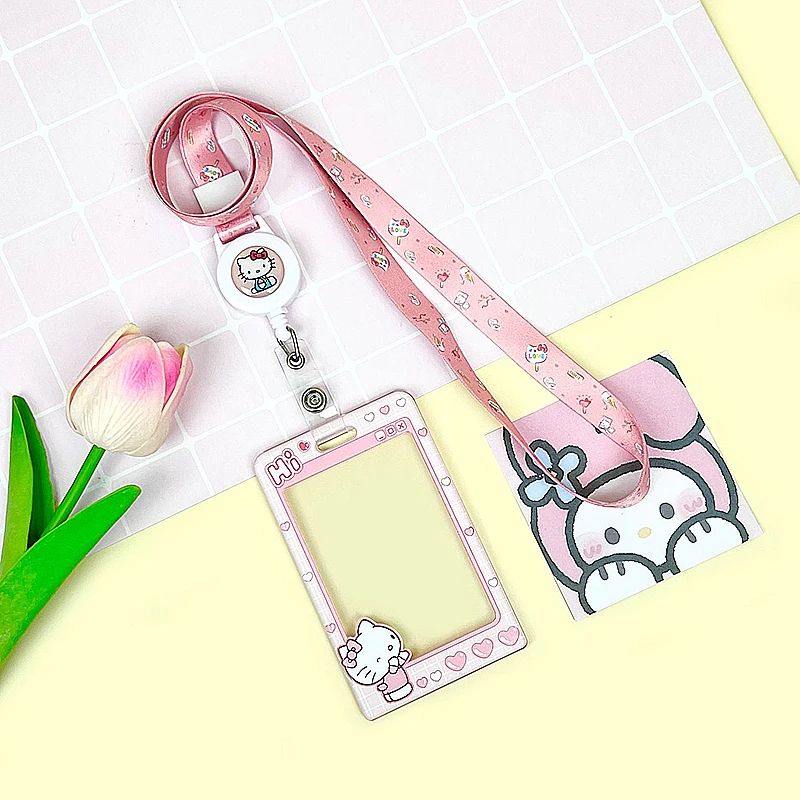 Sanrios Work Card Holder Anime Figures HelloKittys Pochacco ID Name Tag Cute Bus Pass Access Card Cover Case Kuromi Badge Holder