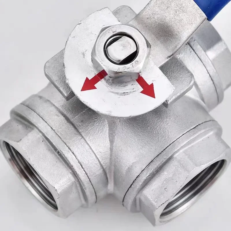 304 Stainless Steel 3-Way Ball Valve – Full Port T/L Type, BSP Female 1/4” to 1” for Water, Oil, Air & Gas (DN10–DN25)