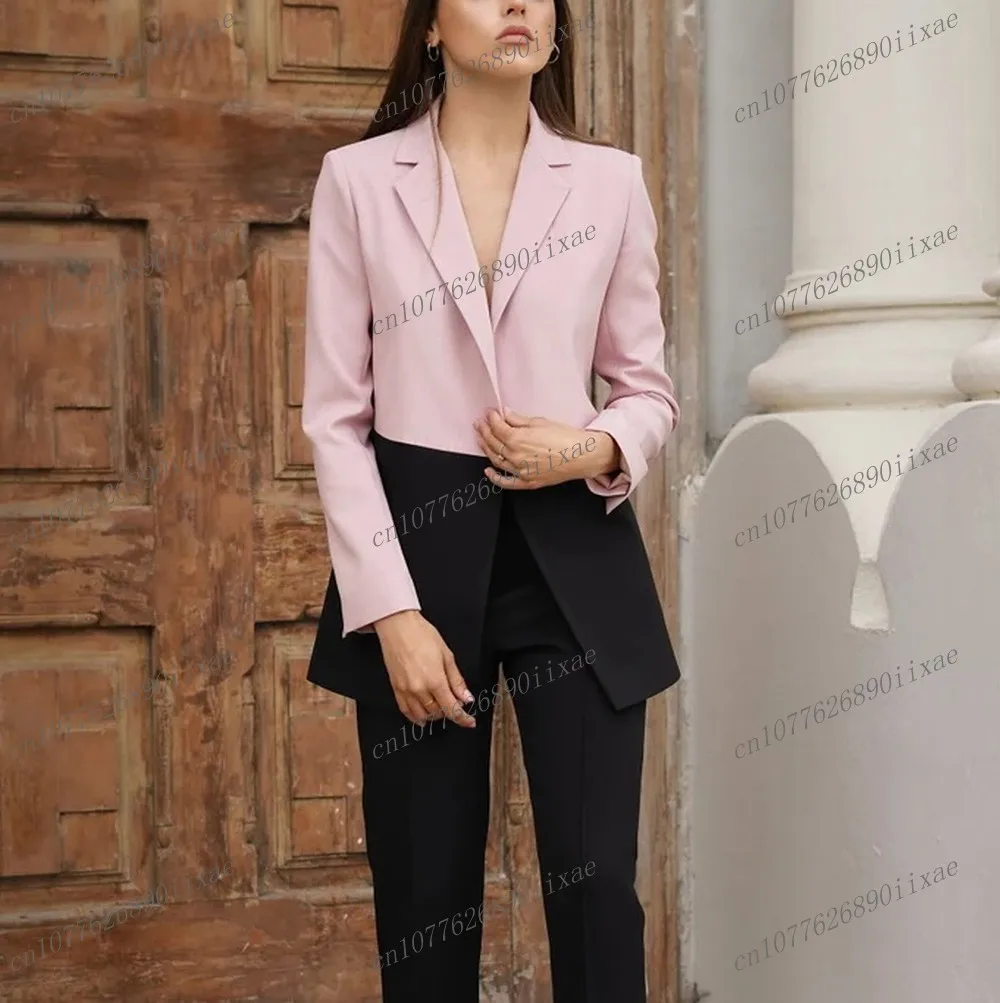 

Light Pink And Black Women Suits Lady Business Office Tuxedos Mother Wedding Party Formal Ladies 2 Piece Set Jacket Pants