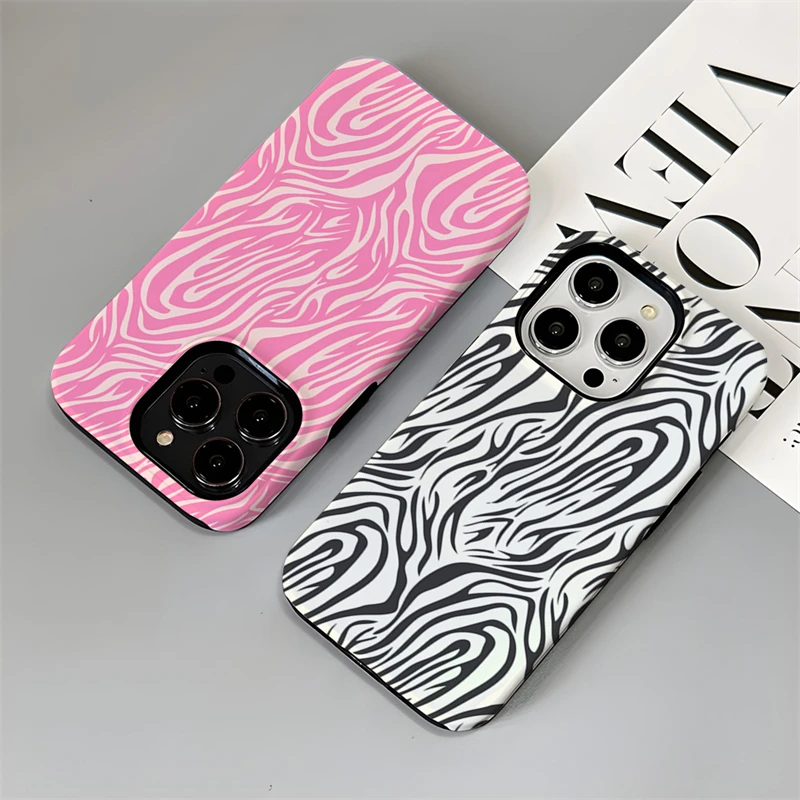 Artistic Fashion Tiger Stripe Pattern Phone Case For iphone 15 14 13 Pro Max Acrylic Fundas Two Color Hard Back Protective Shell