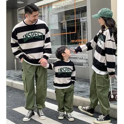 Matching Clothes Family Sweatshirt Cargo Pants Two Piece Outfits Fashion Mom Dad and Baby Girl Boy Same Clothing Korean Kids Set