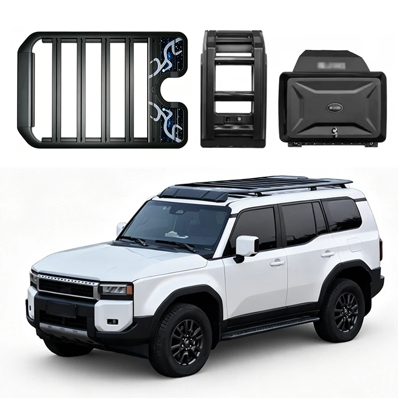 Aluminum Alloy Car Roof Cargo Luggage Rack Baskets Side Ladder Side Box for  PRADO LC250 2024-2026
