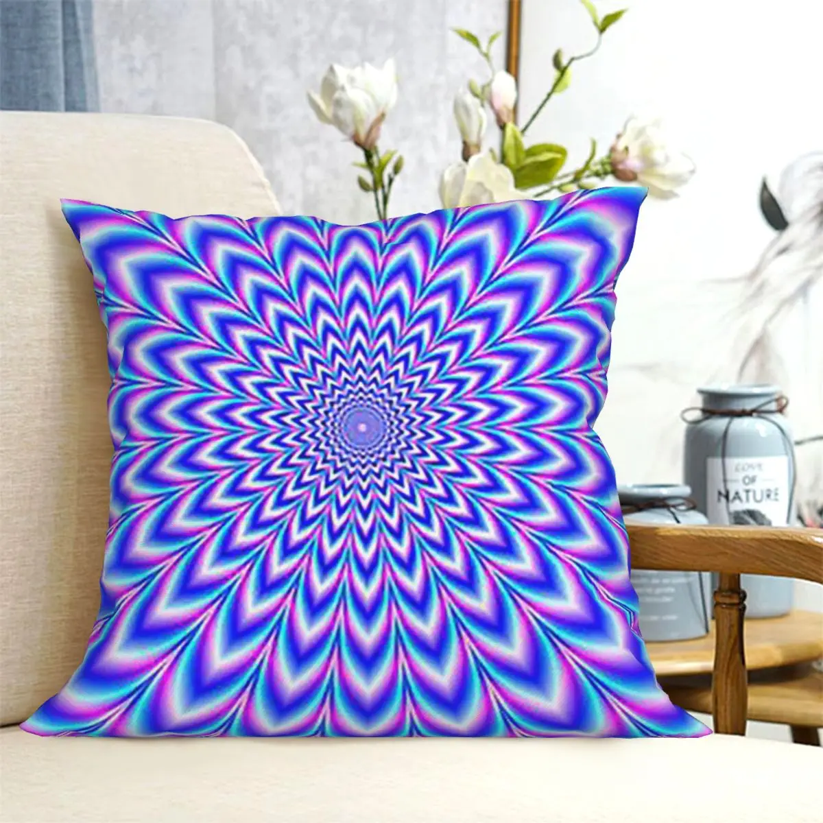 Psychedelic Pulse In Blue And Pink Square Pillowcase Cushion Cover Pillow Case Throw Pillow Cover for Home Bedroom Car