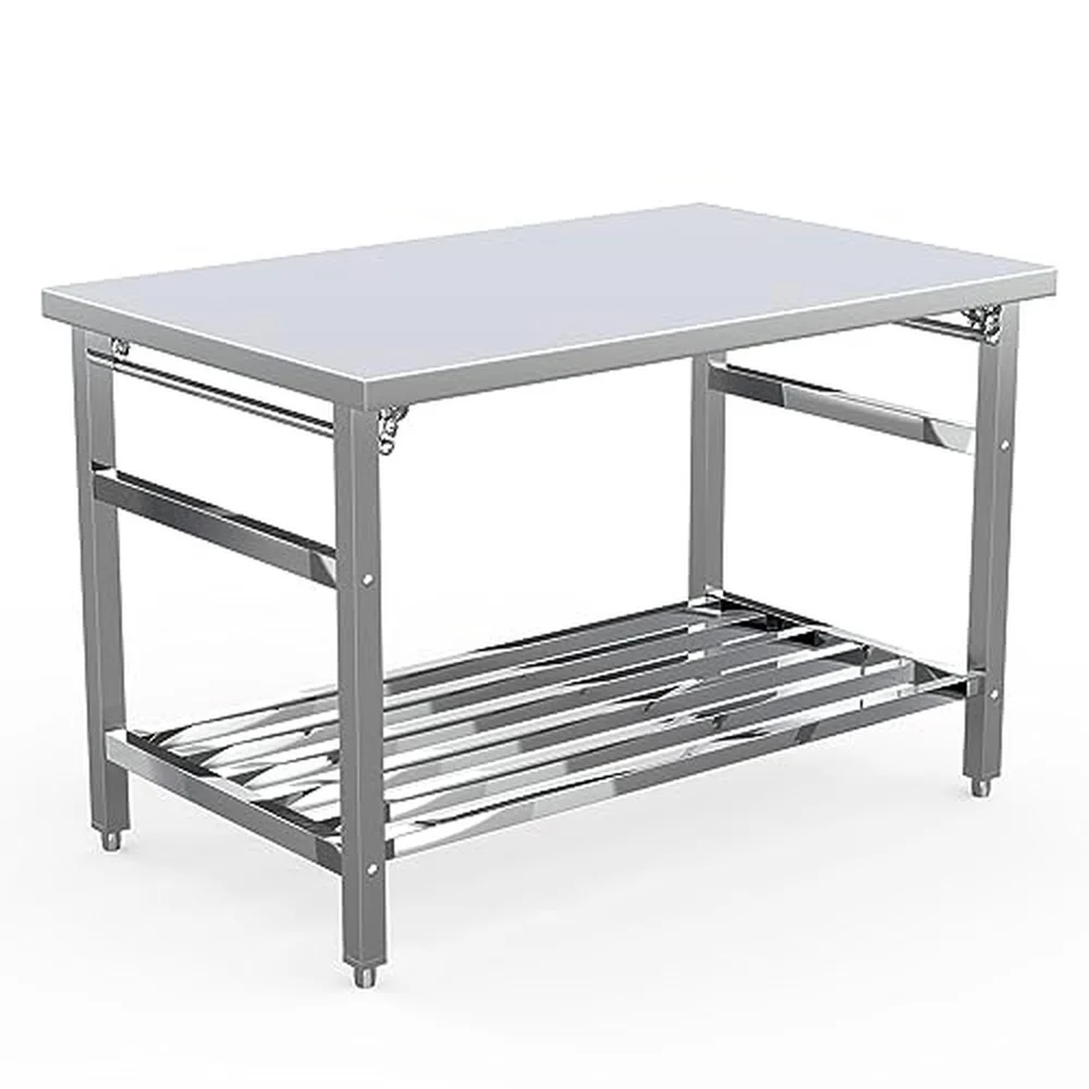 NSF Certified Stainless Steel Folding Work Table 48x30 Inch Heavy Duty 304 Commercial Prep Station with Adjustable