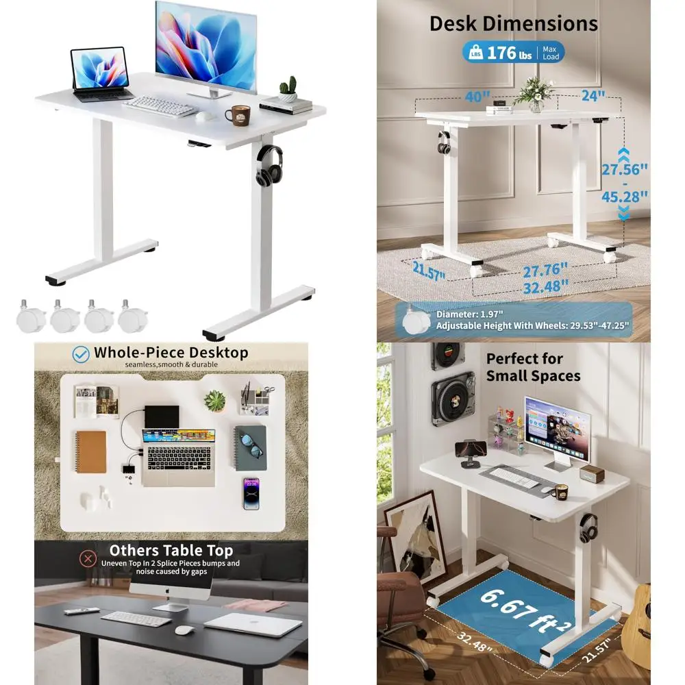 

Okin Electric Adjustable Height Desk, 40x24 Inch White Desk for Sit-Stand Computing