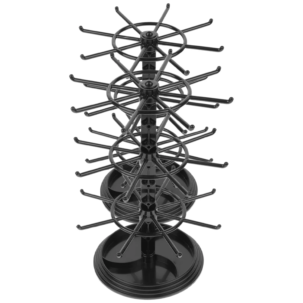

2Pcs Black Rotating Jewelry Display Stand 3 Tier Plastic Necklace Earring Keychain Organizer Rack for Dressing Table Counter