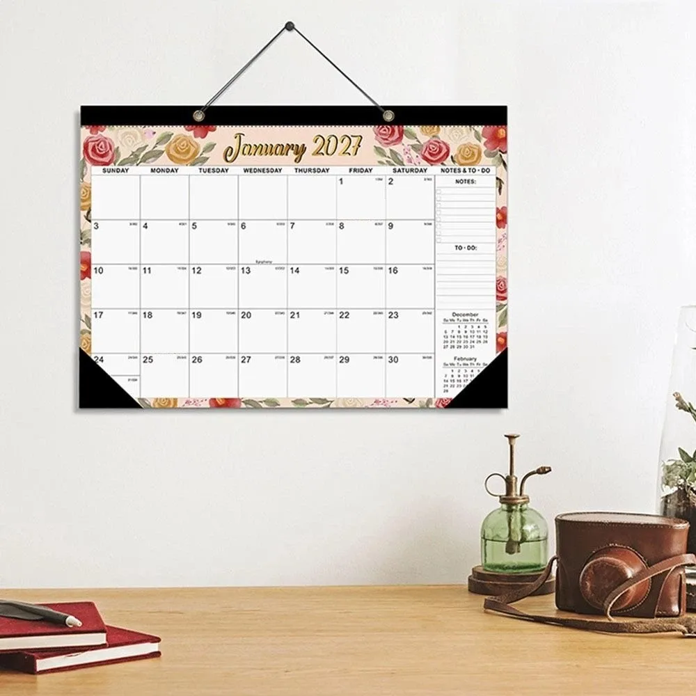 Practical 2027 Wall Calendar Creative 18 Months Floral Wall Calendar To Do List with Hanging Hole Agenda Planner Home Decoration