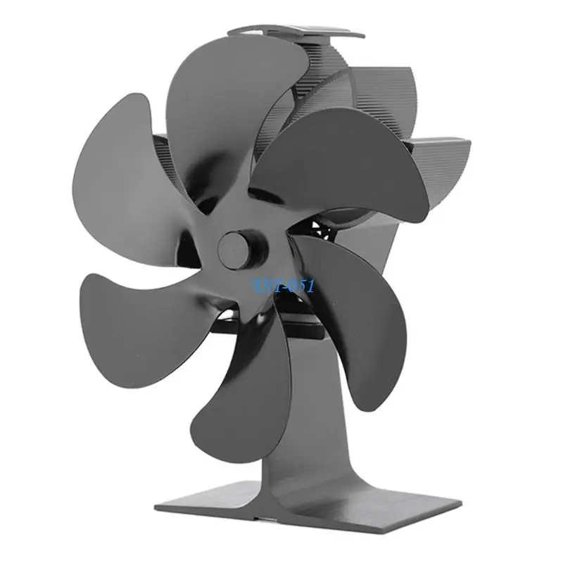 E15A مروحة موقد خشبي صامت تعمل بالطاقة الحرارية 6 شفرات صغيرة هدية مثالية لمنزلك Fa #4