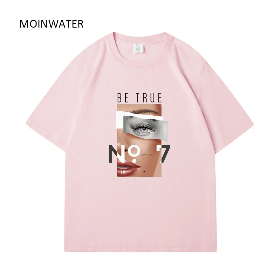 MOINWATER New Women Streetwear Summer T shirt Female Beige Fashion Printed Tees Lady White Casual Young Short Sleeve Tops MT2332