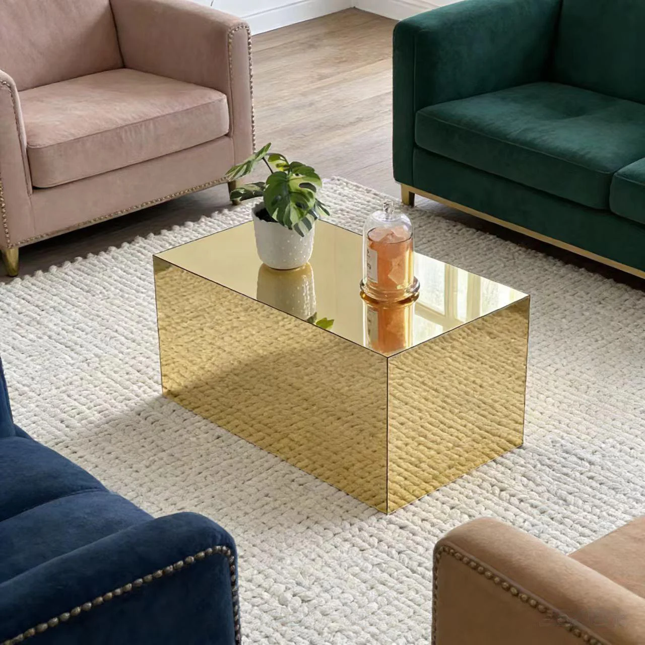 ！@Golden Mirror Foldable Minimalist Acrylic Coffee Table with Customizable Color Size for Living Room Sofa Home Office Side Tabl