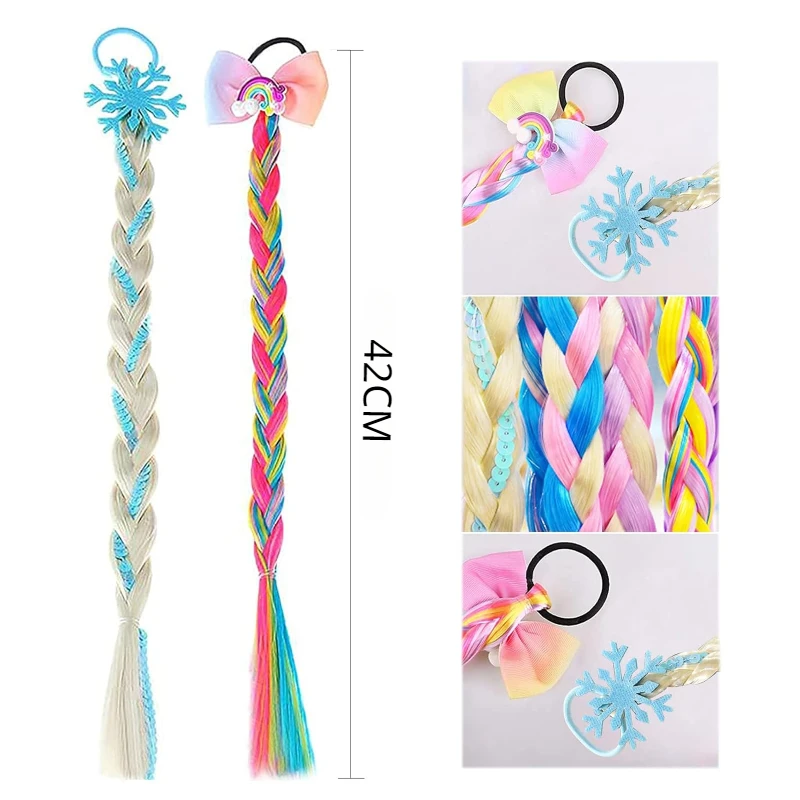 Peluca de Color de unicornio de dibujos animados para niños, tocado para niñas, cuerda trenzada para el cabello, cola de caballo de princesa personalizada, accesorios para el cabello