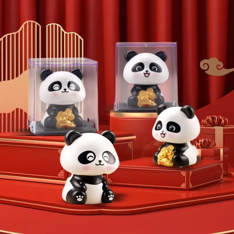 1Pcs Solar Energy Panda Doll Lucky Car Decoration Cute Shaking Head Panda Figure Ornament Collection Model Creative Gifts