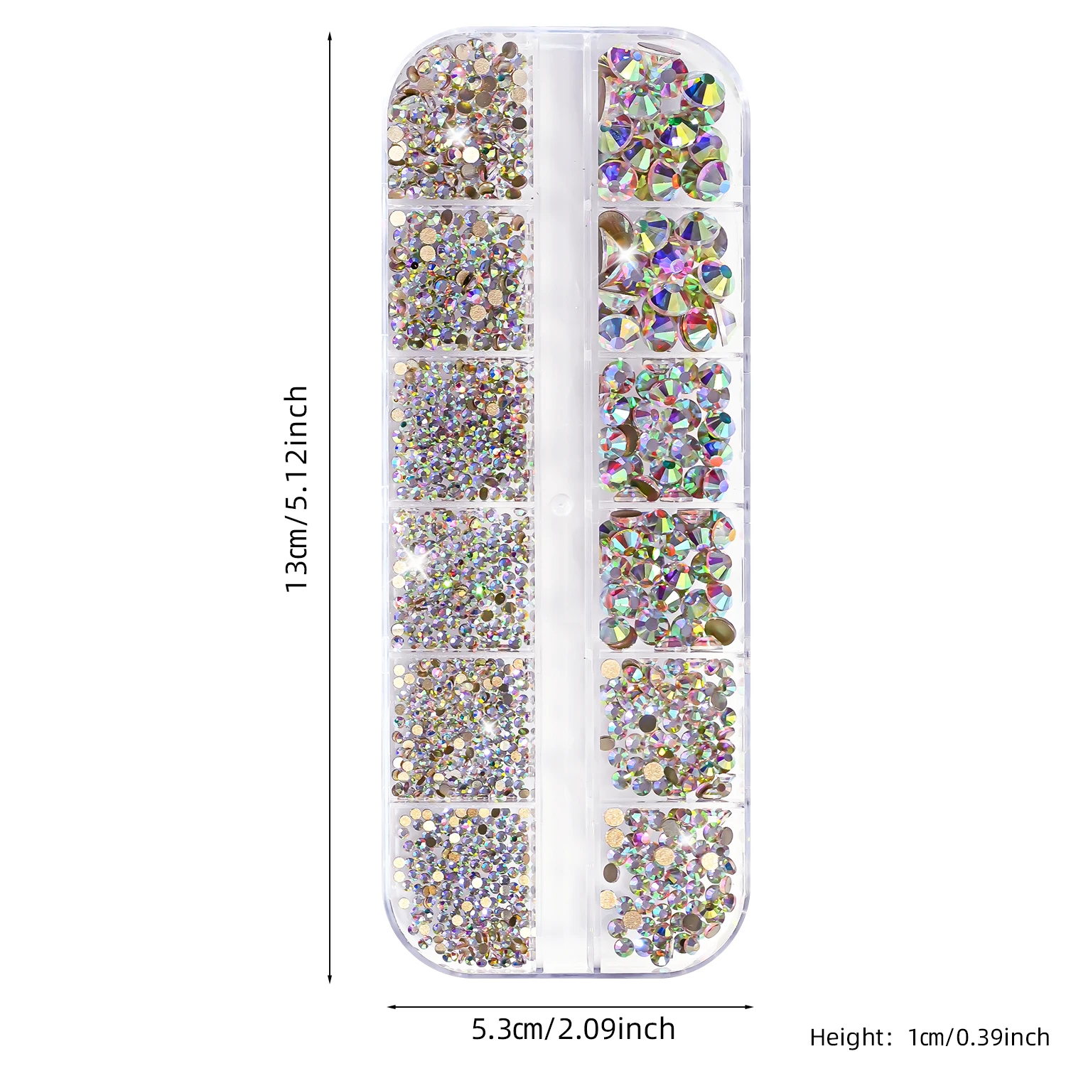 12er-Set 3D Glitzernde AB Runde Kristall-Nagelsteine SS4-SS30 Glas-Diamant-Nagelperlen Charms 1,5-6mm Flache Rückseite Nagel-Edelsteine D8@ – Detail 8