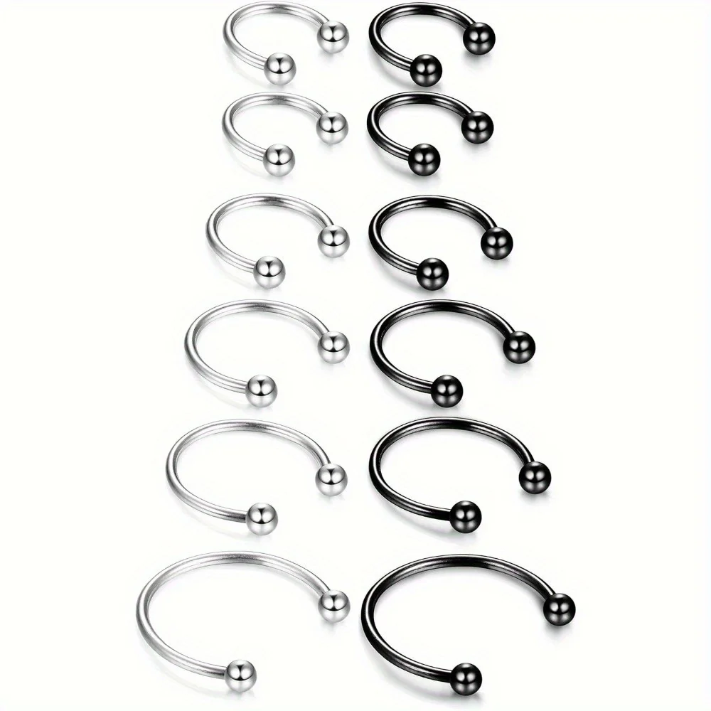 CASSIECA 1Pc 16G Stainless Steel Simple Nose Rings Septum Piercing Cartilage Horseshoe Earring Body Piercing Jewelry Women Men