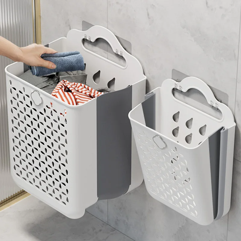 Folding Bathroom Laundry Basket Wall-mounted Dirty Clothes Storage Basket Household Laundry Bag Laundry Organizer Dropshipping