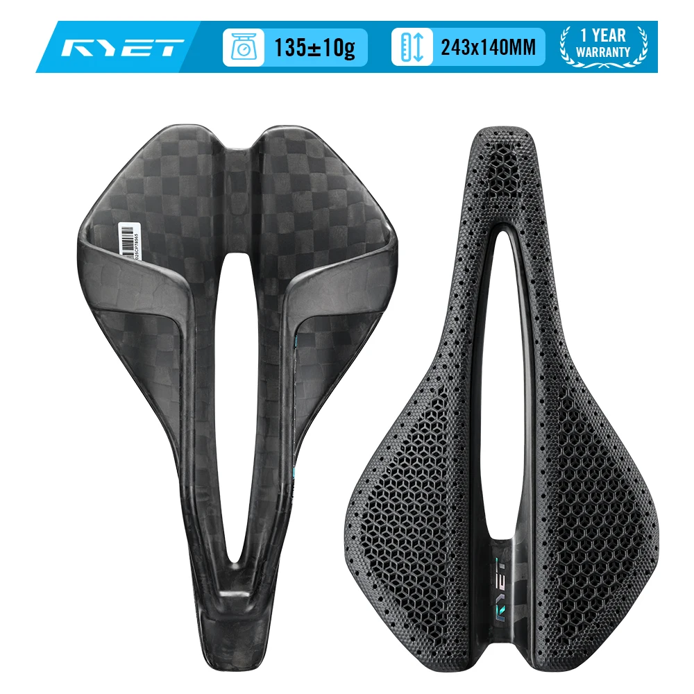 RYET Full Carbon Racing Saddle 140mm Super Lightweight Carbon Base Rails Ultralight Road MTB Gravel Performance Design Bike Seat