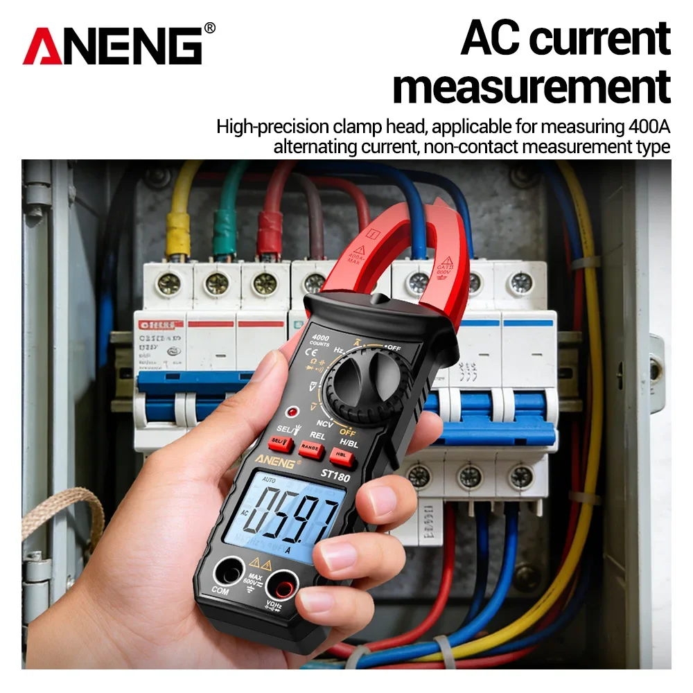 

ANENG ST180 Digital Clamp Meter 400A AC Current 4000 Counts Multimeter Voltage Tester NCV Capacitance Ohm Amp Hz Car Repair Tool