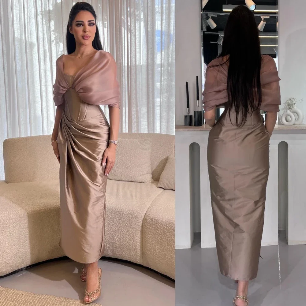 

Customized High Quality Satin Ruched A-line V-neck Midi Dresses Prom Dresses Sexy Sparkle Sizes Available Intricate Matching